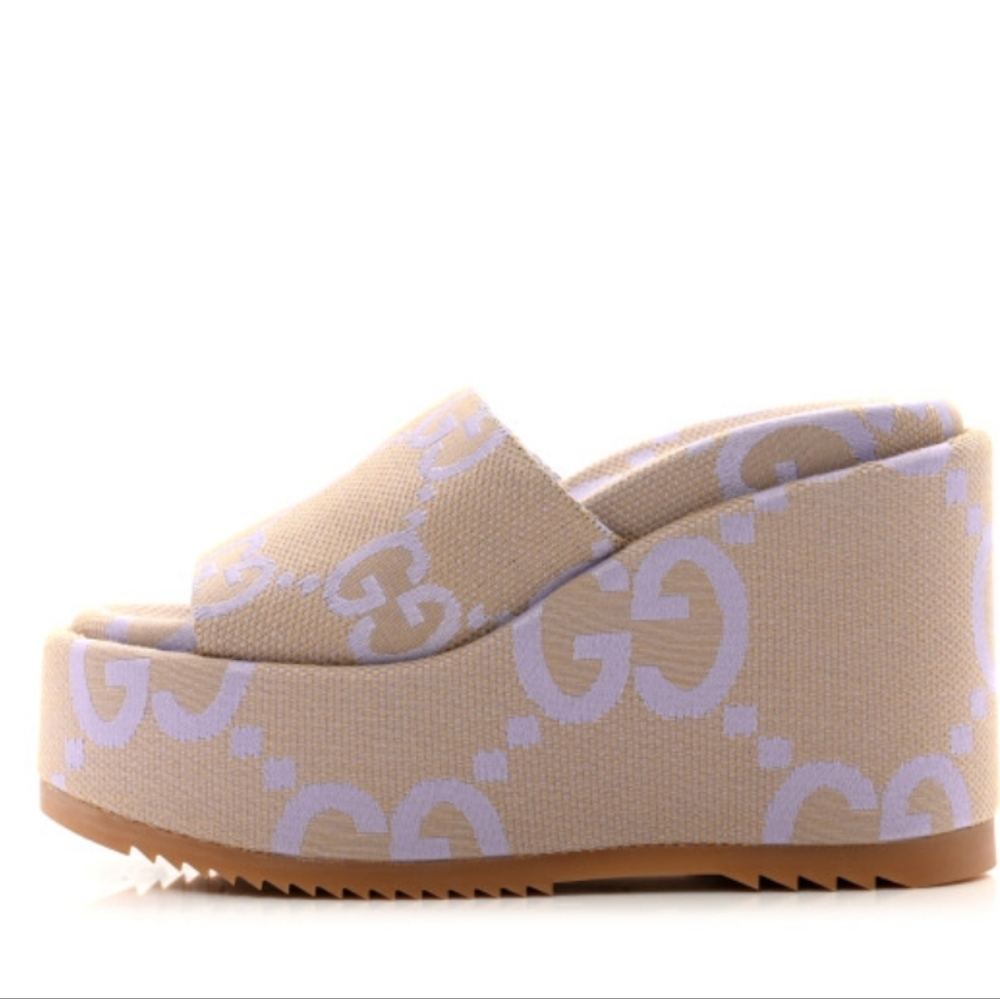 Gucci Monogram Jumbo GG Platform Slides 42 - Picture 3 of 9